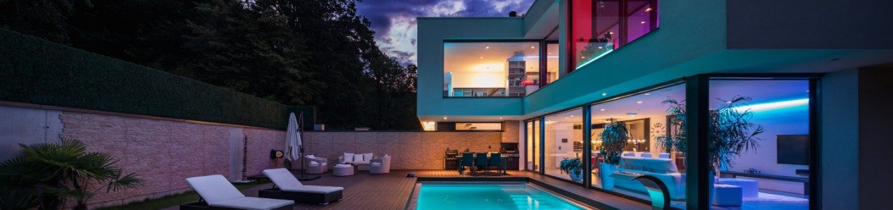 Modern residential building with swimming pool