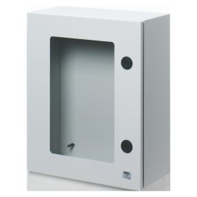 gehäuse aus metall mit transparenter tür und schloss - 515x650x250 - ip55 - grau ral 7035