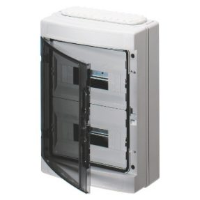 CENTRALINO PREDISPOSTO PER ALLOGGIAMENTO MORSETTIERE - STANDARD TEDESCO- (12X2)24MODULI -IP65- MORSETTIERA E FLANGE PASSACAVI - PORTA TRASPARENTE FUMÉ