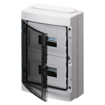 Caixas e quadros de distribuição equipados com borne bipolar e duas braçadeiras intercambiáveis (1 braçadeira com orifícios pré perfurados+ 1 braçadeira com passa-cabos de entrada rápida) - Cinza RAL 7035 Caixas e quadros de distribuição equipados com borne bipolar e duas braçadeiras intercambiáveis (1 braçadeira com orifícios pré perfurados+ 1 braçadeira com passa-cabos de entrada rápida) - Cinza RAL 7035