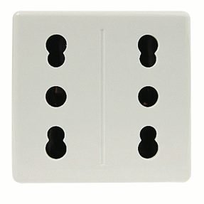 presa doppia standard italiano 250v ac - 2x2p+t 16a bivalente - p11-p17 - 2 moduli - system white