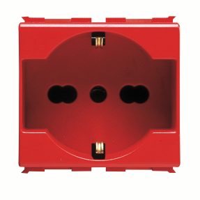zásuvka dle italské/německé normy 250 v ac – pro vyhrazené linky – 2p+e 16 a duální proud – p40 – 2 moduly – červená – playbus