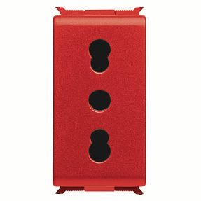 prise doble - standard italien 250v ca - pour lignes réservées - 2p+t 16a bivalent - p17-11 - 1 module - rouge - playbus
