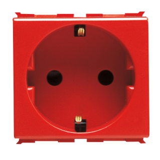 GERMAN STANDARD SOCKET-OUTLET 250V ac  - FOR DEDICATED LINES - 2P+E 16A - 2 MODULES - RED - PLAYBUS
