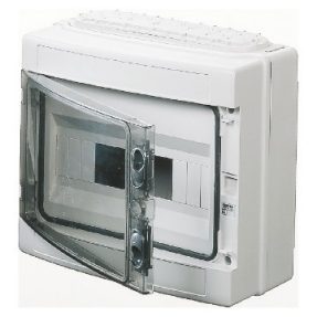 CENTRALINO PREDISPOSTO PER ALLOGGIAMENTO MORSETTIERE - STANDARD TEDESCO - 12MODULI - IP65 - EQUIPAGGIATO CON MORSETTIERA - PORTA TRASPARENTE FUMÉ