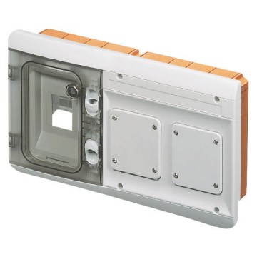 Wassergeschützter Unterputzverteiler für modulare Geräte und 2 Flanschen 85x75 mm für Steckdosen nach IEC 309 - mit stoßfester Front - Grau RAL 7035