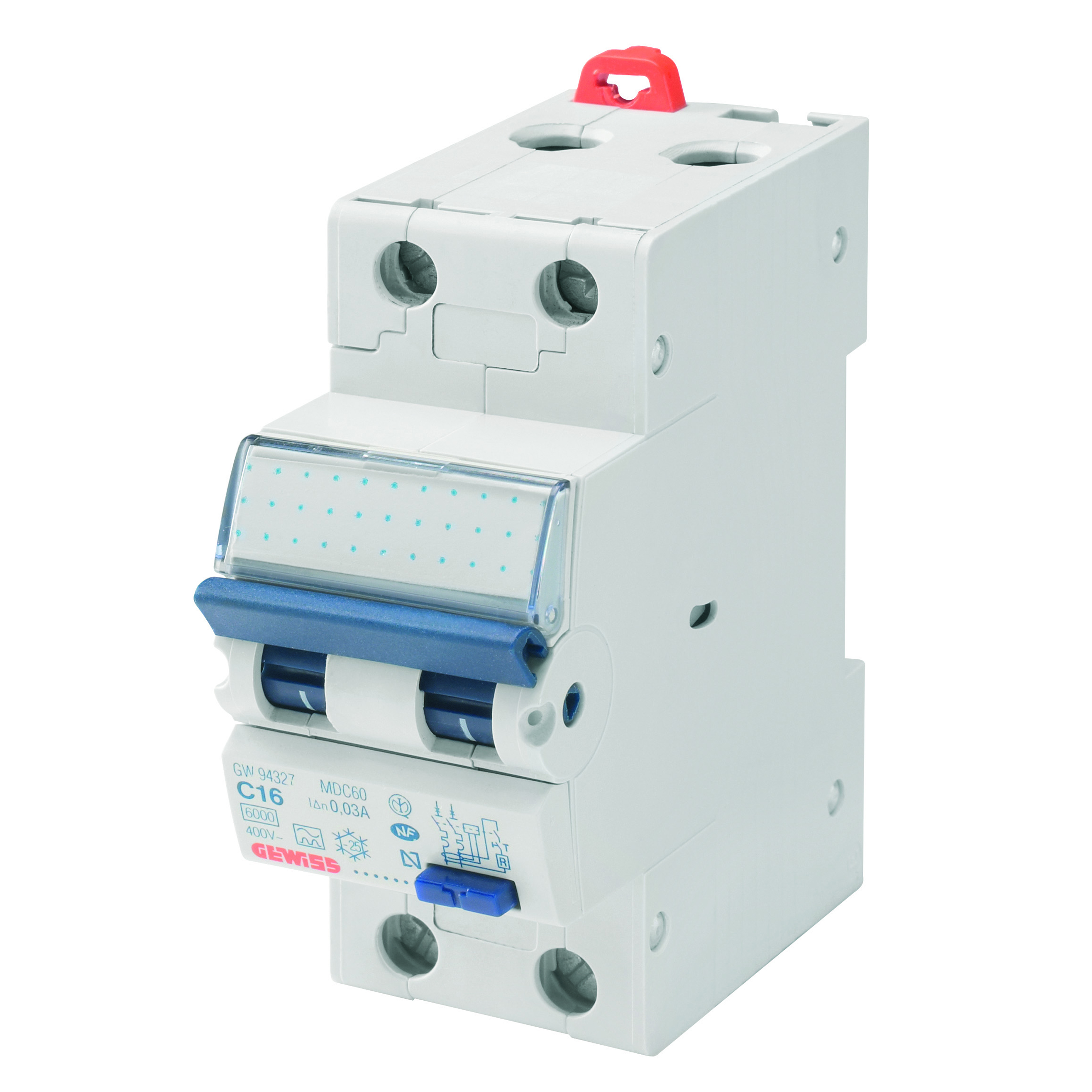 INTERRUTTORE MAGNETOTERMICO DIFFERENZIALE COMPATTO - MDC 45 - 2P CURVA C 16A  TIPO AC Idn=0,03A - 2 MODULI