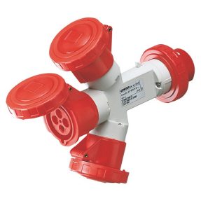 multiple socket-couplers 3 outputs ip67 - plug 16a - 2 socket-outlets 3p+e 400v 50/60hz - red - 6h