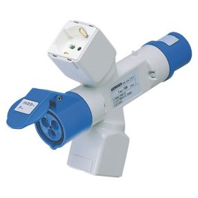 derivatore adattatore mobile ip44 - 2 uscite derivate -cablato-spina 3p+n+t 16a 400v ac -50/60hz-2 prese p17/11 + 1 presa p30-p17 + 1 presa 3p+n+t 16a