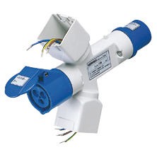 System-Abzweigadapter: Stecker IEC 309 IP44 / Vorrüstung für 2+2 Systemmodule / Steckdose IEC 309 IP44 - 50/60Hz