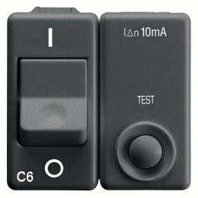 interruttore automatico magnetotermico differenziale - 230v ac - classe a - 1p+n 6a 3ka 10ma curva c - 2 moduli - system black