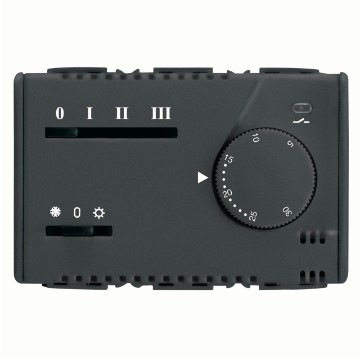 Summer/winter electronic thermostat for fan-coil, with knob adjustment 3-speed selector and solenoid valve control - 230V - 50/60Hz Summer/winter electronic thermostat for fan-coil, with knob adjustment 3-speed selector and solenoid valve control - 230V - 50/60Hz