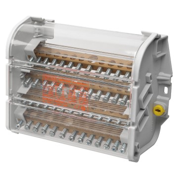 Vierpolige verdeelklemmenblokken met transparant beveiligingspaneel. Bevestiging op plaat of DIN-rail EN 50022 - 750 V - T 85 °C