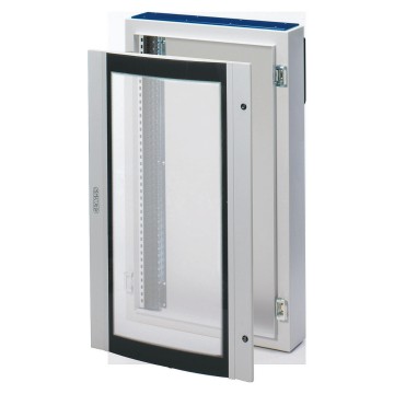 Monobloc distribution boards in painted sheet steel - Colour grey RAL 7035 Smoked curved tempered safety glass door equipped with 2 locks - With extractable frame