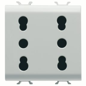 prise double standard italien 250 vca - 2x2p+t 16a double ampérage - p11-p17 - 2 modules - blanc satin - chorusmart