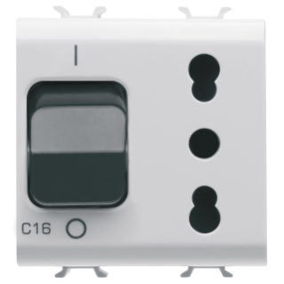 INTERLOCKED SWITCHED SOCKET-OUTLET - 2P+E 16A - P17-P11 - WITH MINIATURE CIRCUIT BREAKER 1P+N 16A - 230V ac - 2 MODULES - SATIN WHITE - CHORUS.
