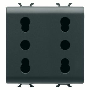 שקע כפול בתקן איטלקי ‎250v ac - ‎2x2p+e 16a התאמה לשני סוגי תקעים - p11-p17‎ - 2 מודולים - שחור סטן (מט) - chorusmart