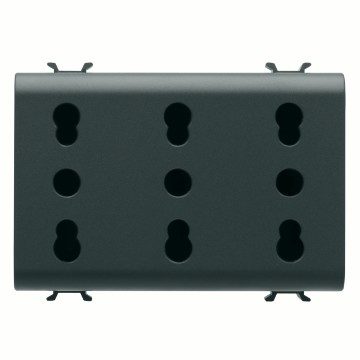  ITALIAN STANDARD TRIPLE SOCKET-OUTLET 250V ac - 3X2P+E 16A DUAL AMPERAGE - P11-P17 - 3 MODULES - SATIN BLACK - CHORUSMART