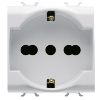 ITALIAN/GERMAN STANDARD SOCKET-OUTLET 250V ac - 2P+E 16A DUAL AMPERAGE - 2 MODULES - GLOSSY WHITE - ANTIBACTERIAL - CHORUS