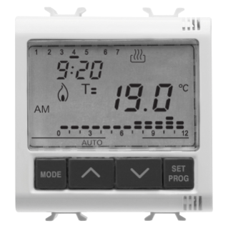 TIMED THERMOSTAT DAILY/WEEKLY PROGRAMMING - 230V ac 50/60Hz - 2 MODULES - GLOSSY WHITE - CHORUS