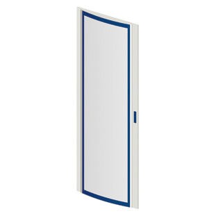Transparent doors in curved, smoked glass, tempered for safety and fitted with handle and rod-mechanism lock Transparent doors in curved, smoked glass, tempered for safety and fitted with handle and rod-mechanism lock