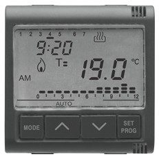 TERMOSTAT TEMPORIZAT - PROGRAMARE ZILNICĂ/SĂPTĂMÂNALĂ - 230V c.a. 50/60Hz - 2 MODULE - SISTEM NEGRU