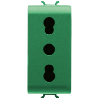 ITALIAN STANDARD SOCKET-OUTLET 250V ac - FOR DEDICATED LINES - 2P+E 16A DUAL AMPERAGE - P11-P17 - 1 MODULE - GREEN - ANTIBACTERIAL - CHORUS