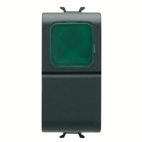 bouton-poussoir 1p 250 vca - no 16a - diffuseur vert - 1 module - noir satin - chorusmart