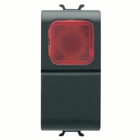 bouton-poussoir 1p 250 vca - no 16a - diffuseur rouge - 1 module - noir satin - chorusmart