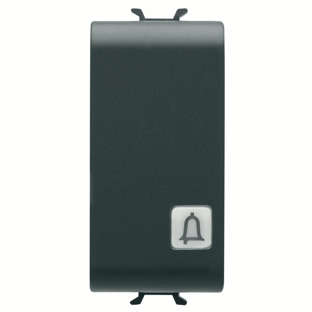  PUSH-BUTTON 1P 250V ac - NO 16A ILLUMINABLE - WITH REPLACEABLE NEUTRAL LENS - SYMBOL: BELL - 1 MODULE - SATIN BLACK - CHORUSMART