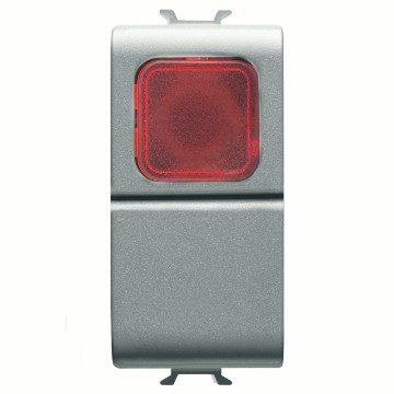  DRUKKNOP 1P 250 Vac - NO 16 A - RODE AFSCHERMING - 1 MODULE - TITANIUM - CHORUSMART