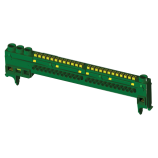 INSULATING EARTH TERMINAL BLOCK - IP20 - 4X25 + 24X4 FOR FRENCH STANDARD MODULAR ENCLOSURES - 29-39-39-52 MODULES - GREEN