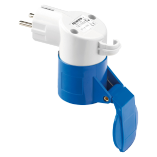 ADAPTADOR RESIDENCIAL/INDUSTRIAL IP44 - CLAVIJA 2P+T 16A 250V ac 50/60HZ STD ALEMANA/FRANCESA - BASE 2P+T 16A 230V ac