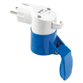 ADAPTER SYSTEMOWY - Z DOMOWEGO DO PRZEMYSŁOWEGO IP44 - WTYCZKA 2P+E 16A 250V ac 50/60HZ NIEMIECKI/FRANCUSKI - GNIAZDO WYJŚCIE 2P+E 16A 230V ac