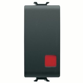 bouton-poussoir 1p 250 vca - nf+no 16a - arrêt - lentille rouge - 1 module - noir satin – chorusmart