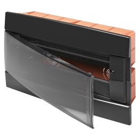 DEKORATIVER VERTEILER - UNTERPUTZMONTAGE - VORGERÜSTET FÜR KLEMMLEISTEN - 148X165X23 - TONER SCHWARZ - 4+1/2 MODULE