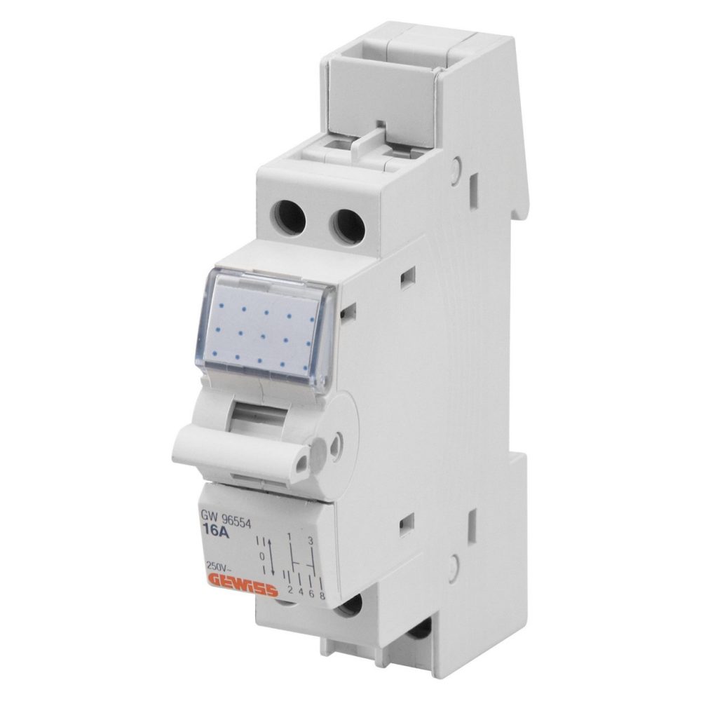 COMMUTATORE A LEVA - COMMUTATORE 3 POSIZIONI (1-0-2) - 16A 2P 250V - 1  MODULO