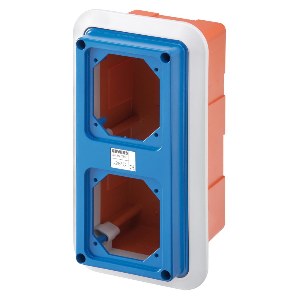 caja con marco para empotrar con tapa troquelada preparado para 2 frontales sbf - ip55