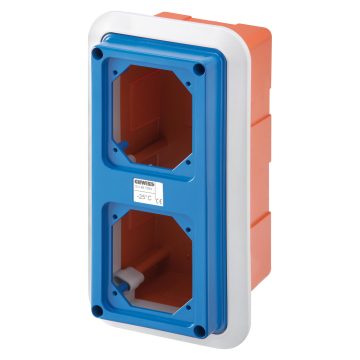 Caja con marco de empotrar y tapa troquelada para 2 frontales - IP55 Caja con marco de empotrar y tapa troquelada para 2 frontales - IP55