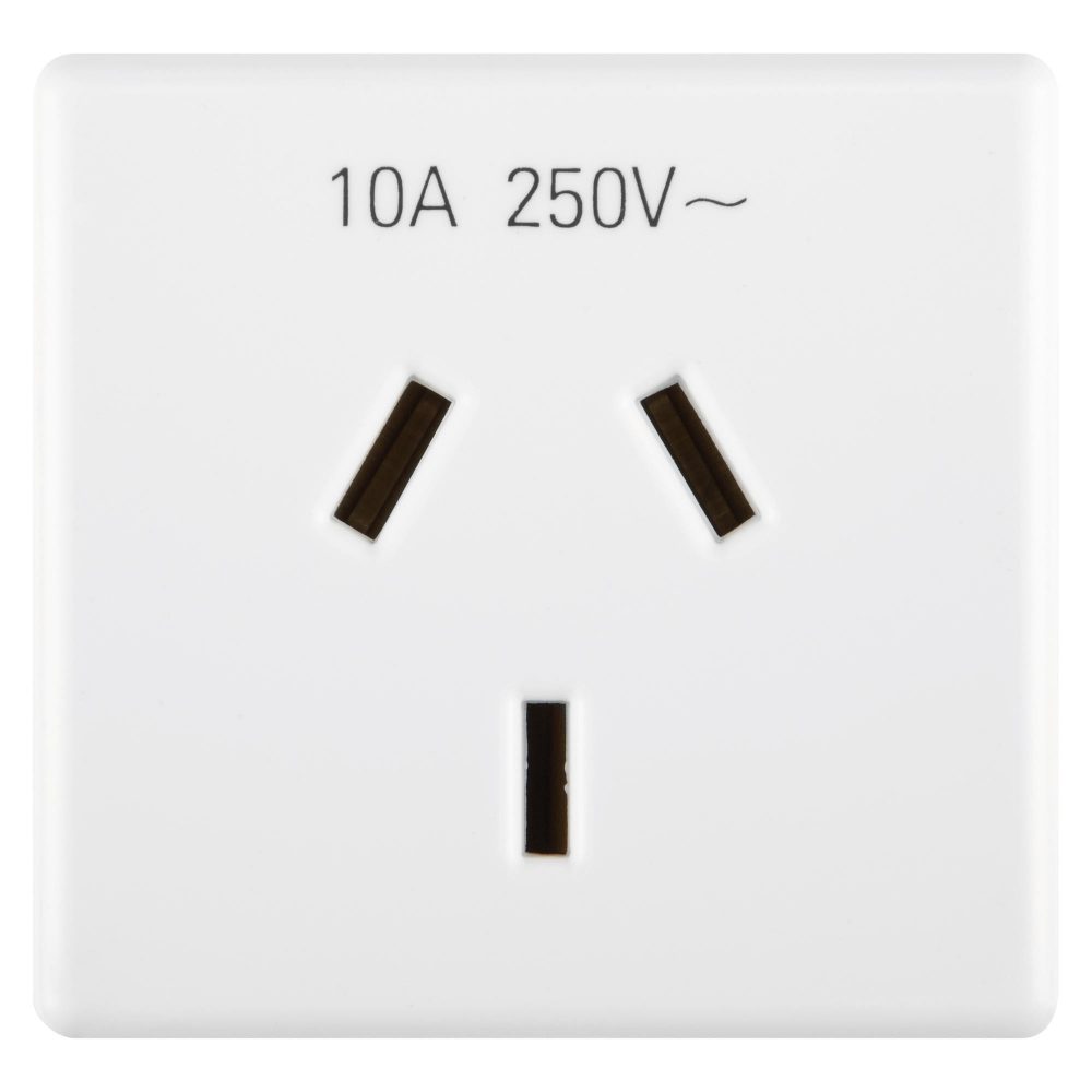 שקע בתקן אוסטרלי - 250v ac‏ - 2p+e 10a - flat - תקע שטוח - 2 מודולים - system לבן