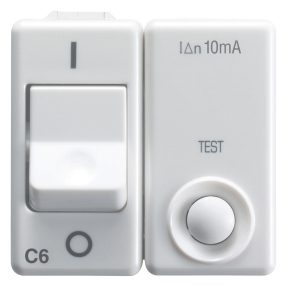 interruttore automatico magnetotermico differenziale - 230v ac - classe a - 1p+n 6a 3ka 10ma curva c - 2 moduli - system white