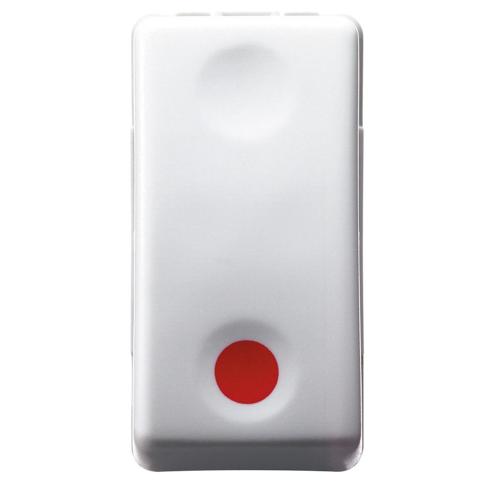  NYOMÓGOMB 1P 250V ac - NO 10A - SEGÉDÉRINTKEZŐ: NC - STOP - PIROS SZIMBÓLUM - 1 MODUL - SYSTEM WHITE