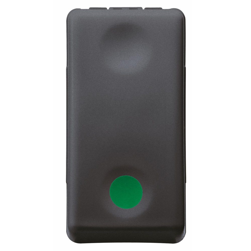  TLAČÍTKO 1P 250 V AC – NO 10 A – POMOCNÝ KONTAKT NC – START – SYMBOL ZELENÝ – 1 MODUL – SYSTEM – ČERNÁ