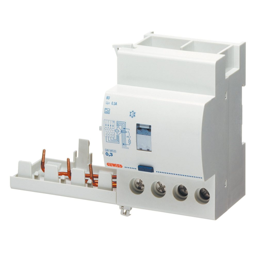  BLOC DIFFÉRENTIEL ADAPTABLE POUR DISJONCTEUR MT - 4P 63A TYPE AC INSTANTANÉ Idn=0,03A - 3,5 MODULES
