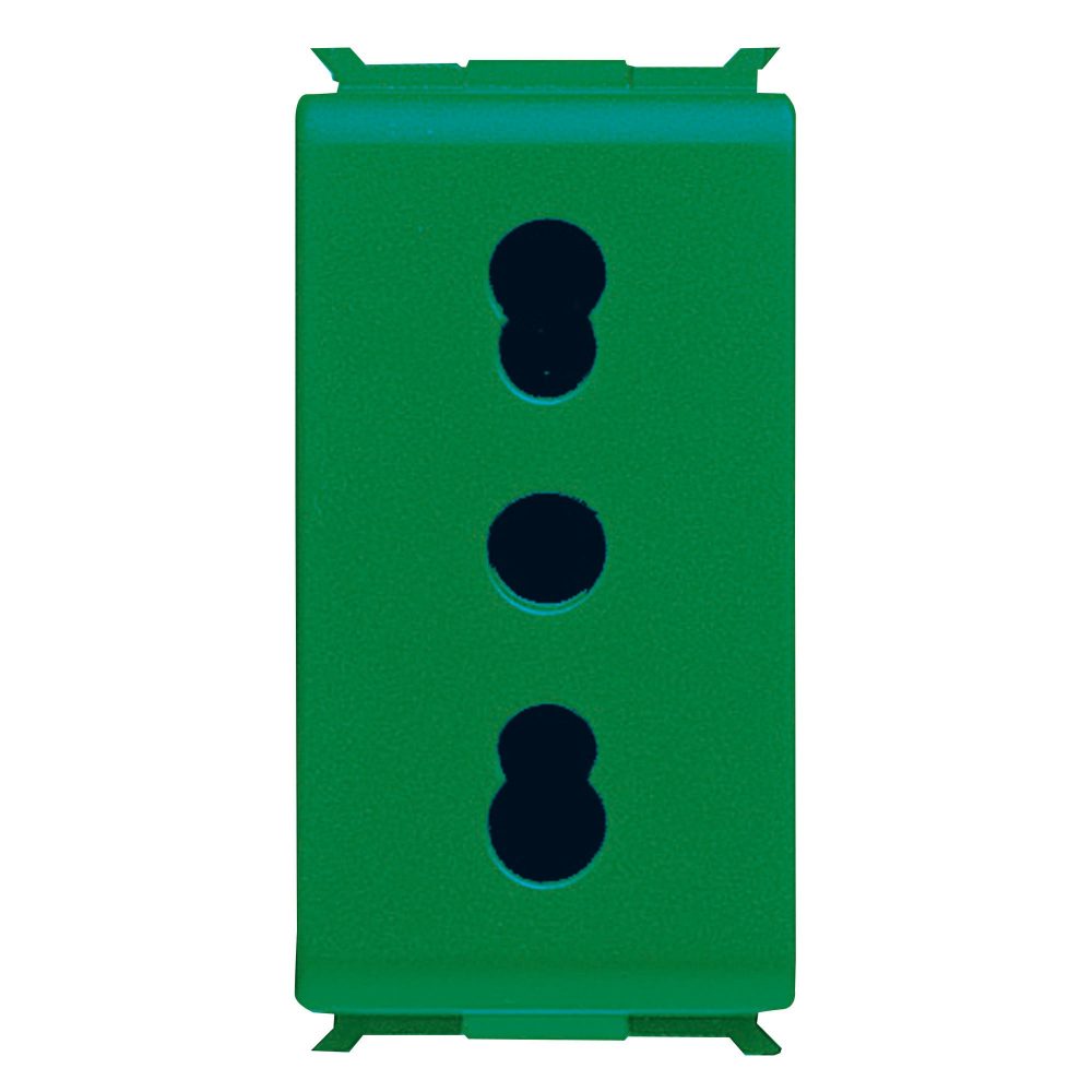  ITALIAN STANDARD SOCKET-OUTLET 250V ac - FOR DEDICATED LINES - 2P+E 16A DUAL AMPERAGE - P17-11 - 1 MODULE - GREEN - PLAYBUS