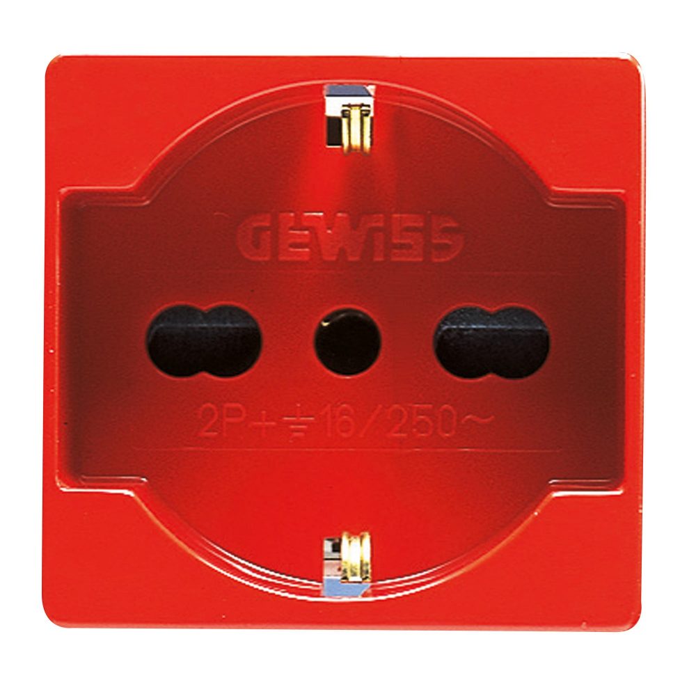  PRESA STANDARD ITALIANO/TEDESCO 250V ac - PER LINEE DEDICATE - 2P+T 16A BIVALENTE - P40 - 2 MODULI - ROSSO - SYSTEM