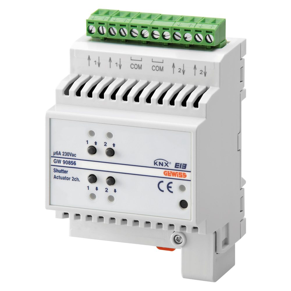 actionneur pour volets roulants - 2 canaux - 6a - knx - ip20 - 4 modules - montage sur rail din