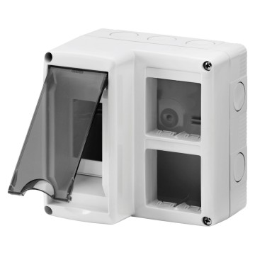Caixas protegidas para instalação combinada de aparelhos modulares DIN e SYSTEM portinhola transparente fumê - Cor Cinza RAL 7035 - IP40