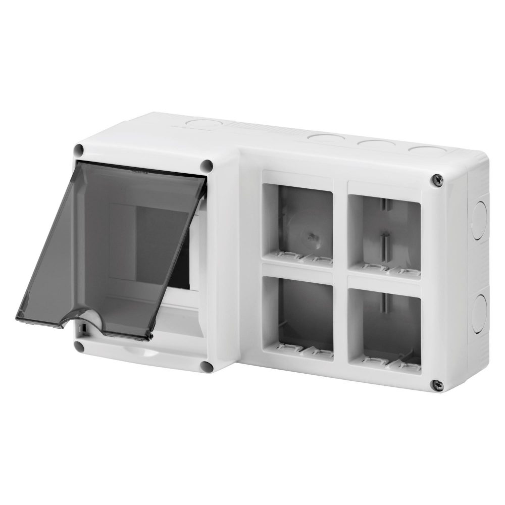 protected enclosure for combined installation of modular devices din and system - 4 din modules - 8 system modules - module 2x4 - ip40 - grey ral 7035