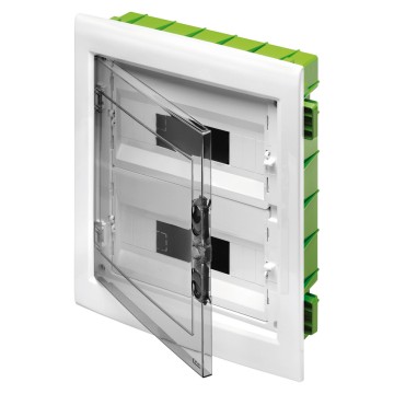 Modulaire behuizingen en verdeelborden met paneel met vensters en uittrekbaar frame&lt;BR>vooraf afgesteld voor behuizing van klemmenblokken - Wit RAL 9016 - Deur fumé